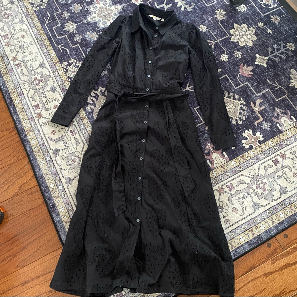 Boden Black Eyelet Button-Front Midi Dress - Picture 5 of 14